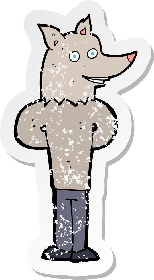 retro noodlijdende sticker van een cartoon wolf man vector