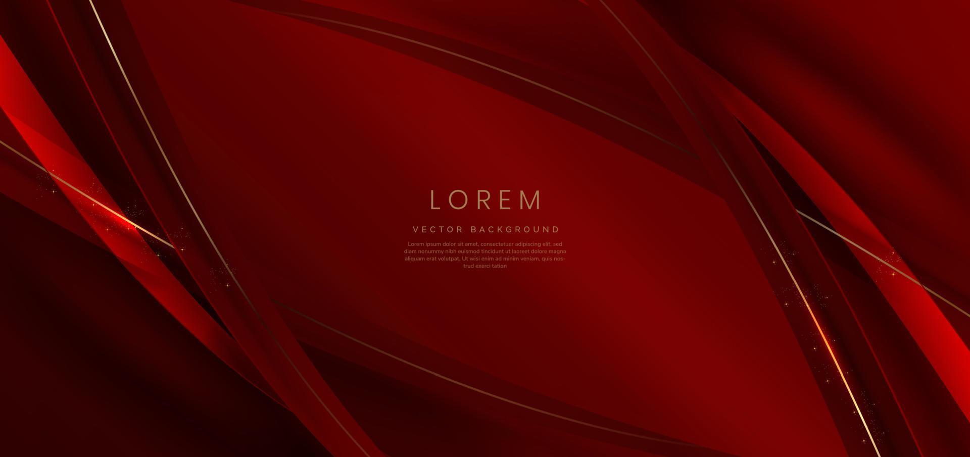 abstract 3d goud gebogen rood lint op rode achtergrond met lichteffect en schittering met kopie ruimte voor tekst. luxe ontwerpstijl. vector