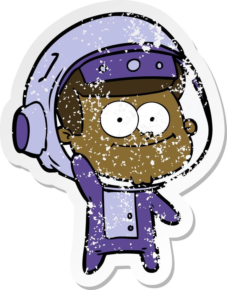 verontruste sticker van een gelukkige cartoon van een astronaut vector