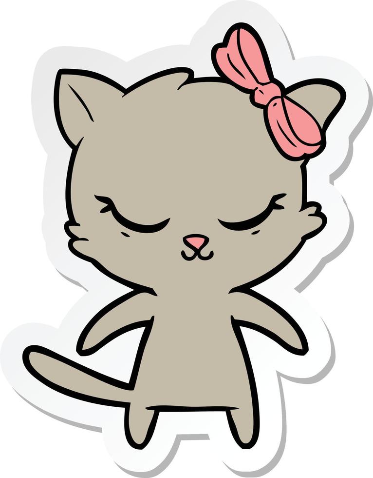 sticker van een schattige cartoonkat met strik vector