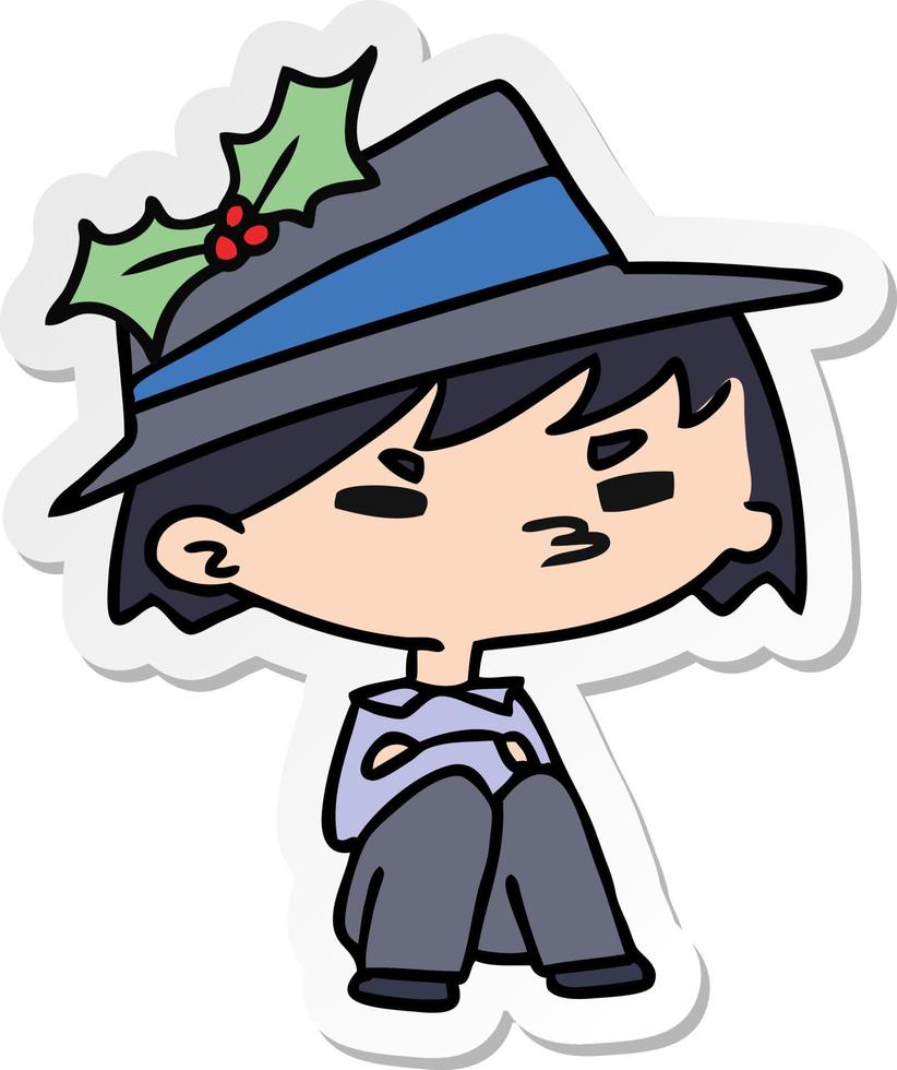 kerst sticker cartoon van kawaii jongen vector