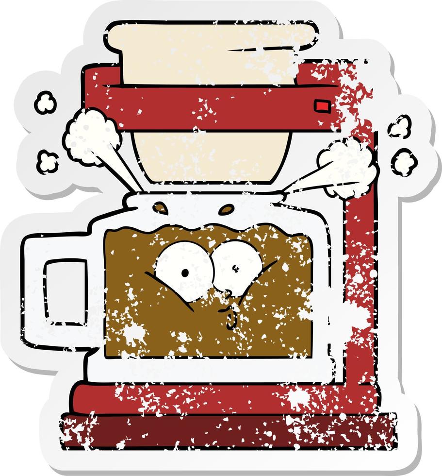 noodlijdende sticker van een dampend hete koffiepot vector