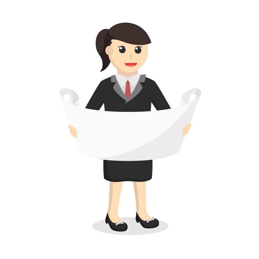 bedrijf vrouw secretaris lezing papier ontwerp karakter Aan wit achtergrond vector