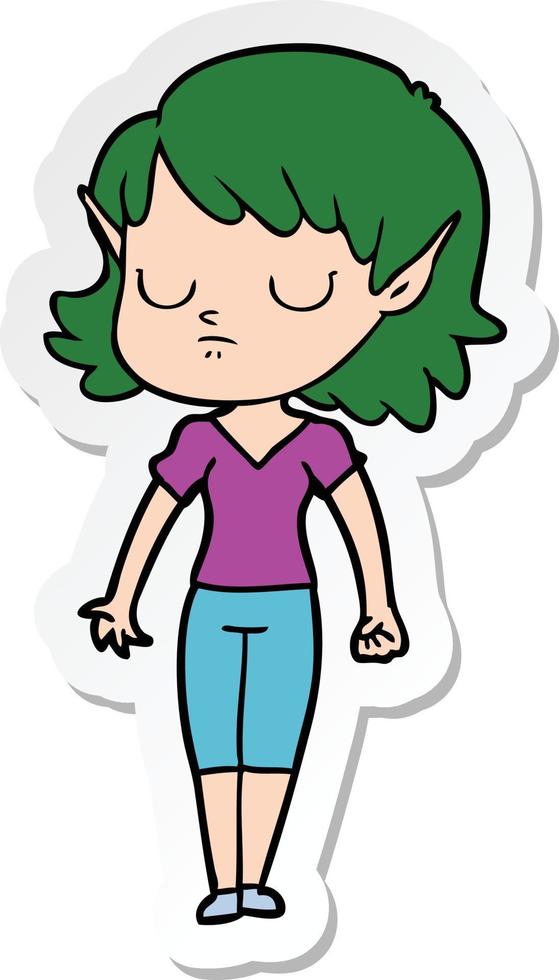 sticker van een cartoon elf meisje vector