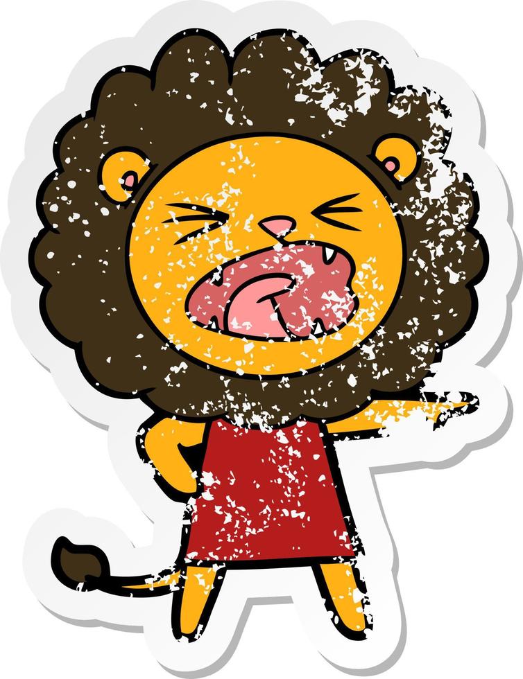 verontrust sticker van een tekenfilm boos leeuw in jurk vector