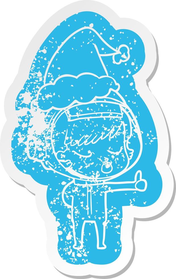 tekenfilm verontrust sticker van een mooi astronaut meisje geven duimen omhoog vervelend de kerstman hoed vector