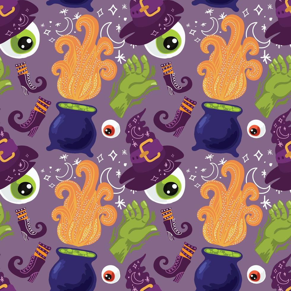 spookachtig naadloos patroon Purper ontwerp voor halloween omhulsel papier vector