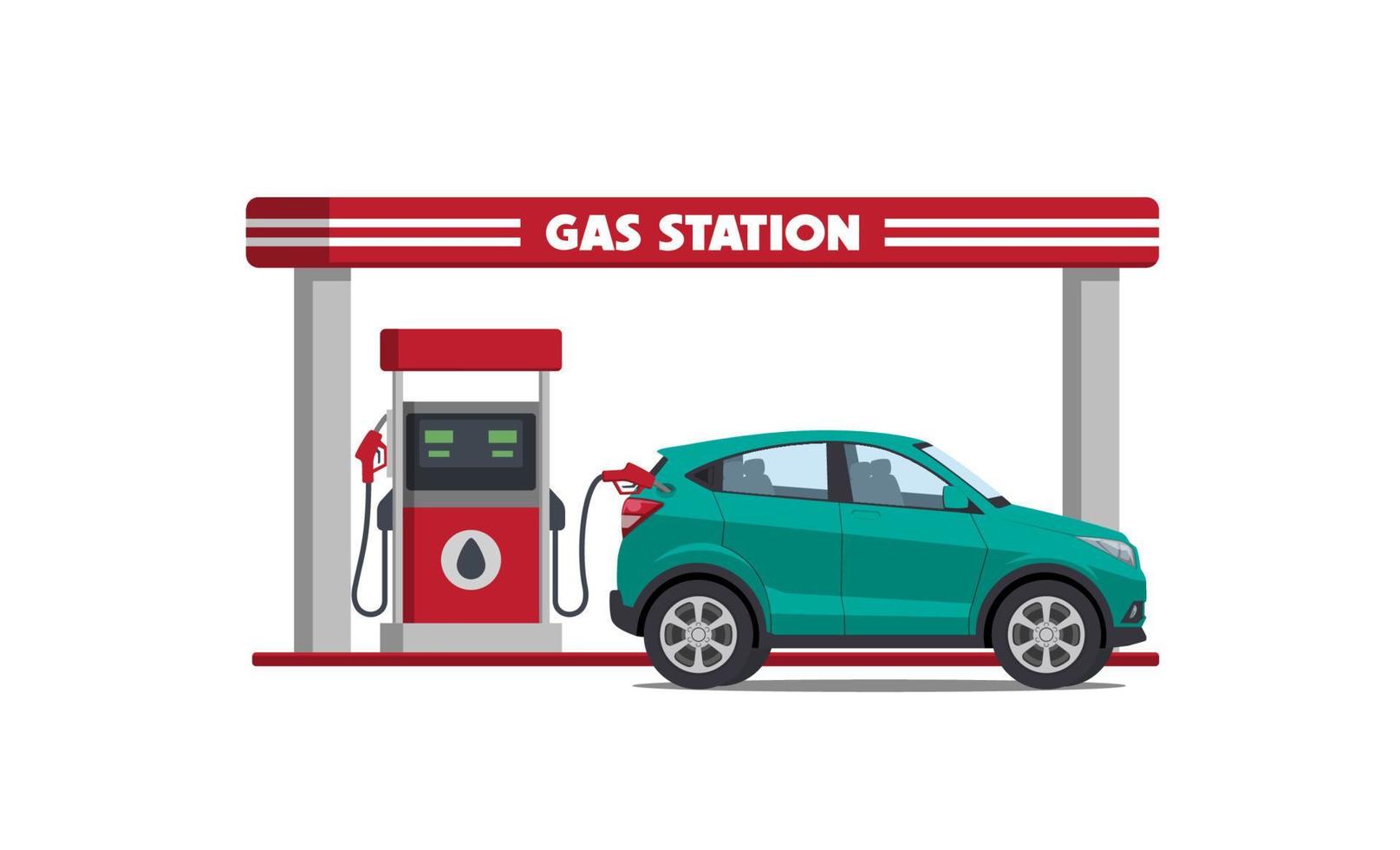 tekenfilm suv auto Aan gas- station vector illustratie