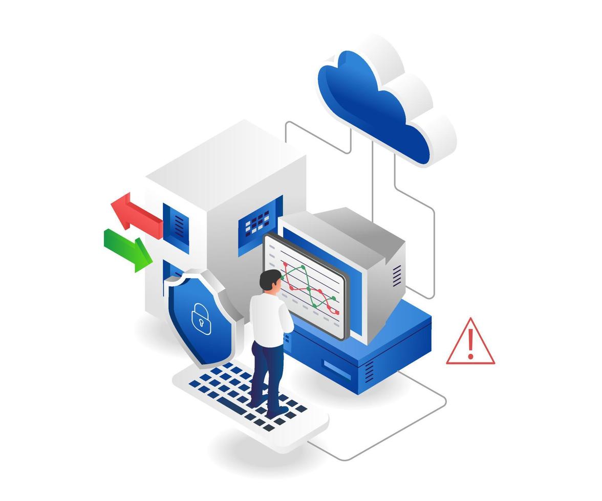 man die cloudservergegevens analyseert vector