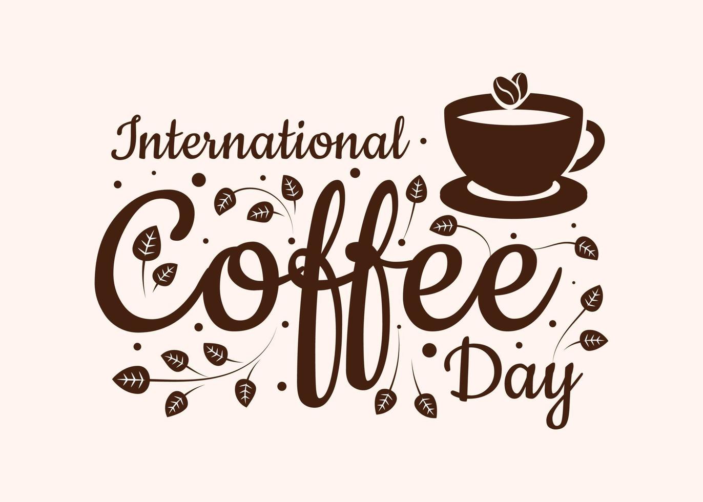 Internationale koffie dag. 1 oktober. voedsel evenement concept. handgemaakt belettering met de logo van de evenement ingeschreven in de kop vector