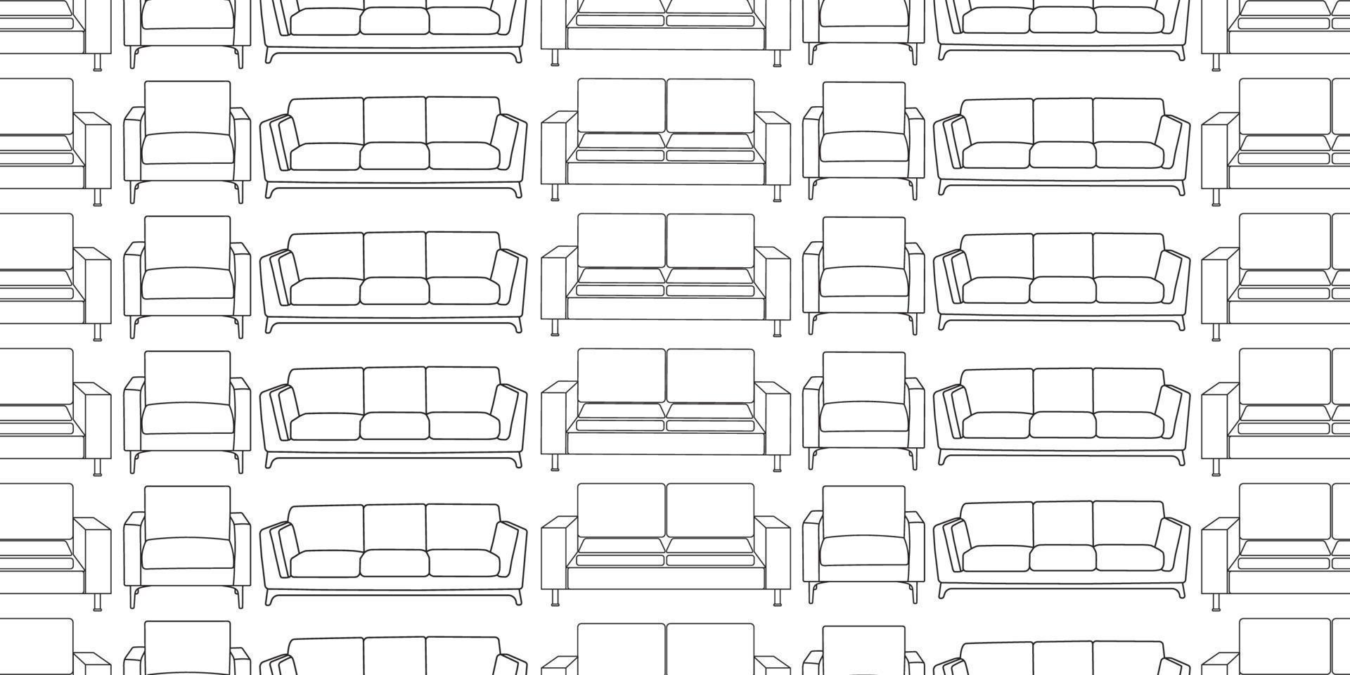 vector illustratie sofa tekening naadloos patroon.