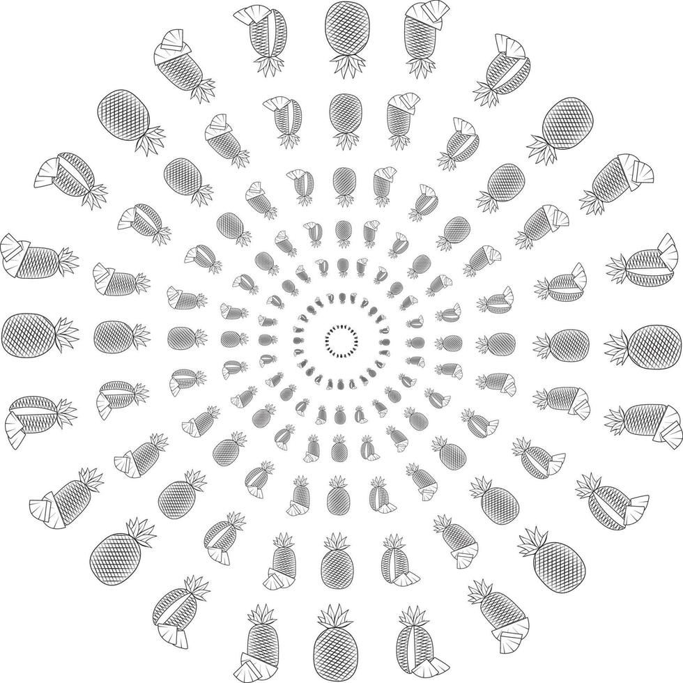 vector illustratie van ronde ananas tekening patroon in zwart Aan geïsoleerd wit achtergrond