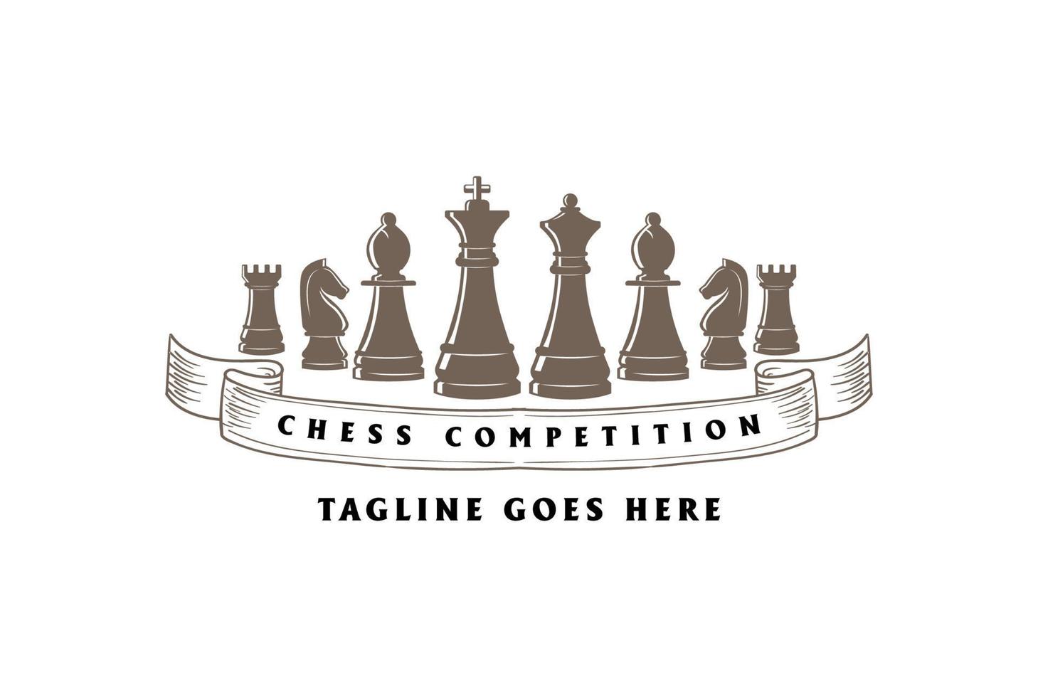 wijnoogst retro koning koningin bisschop roek ridder schaak logo ontwerp vector