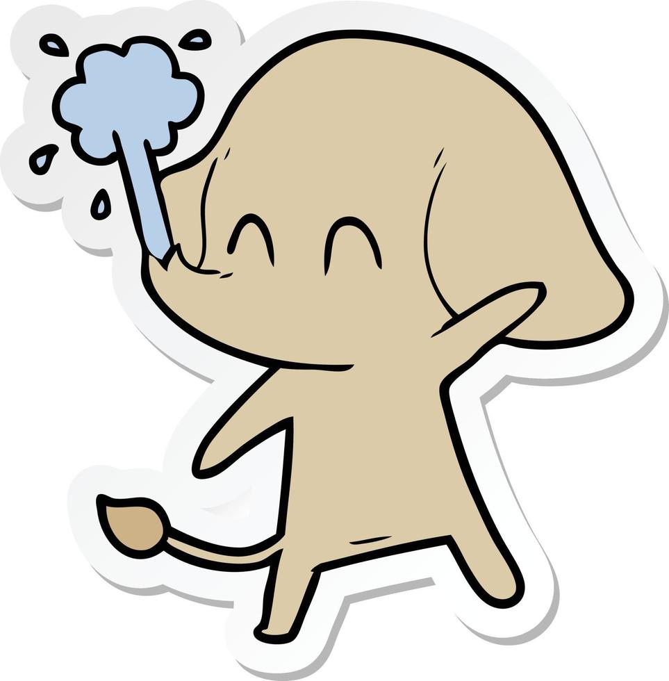 sticker van een schattige cartoonolifant die water spuit vector