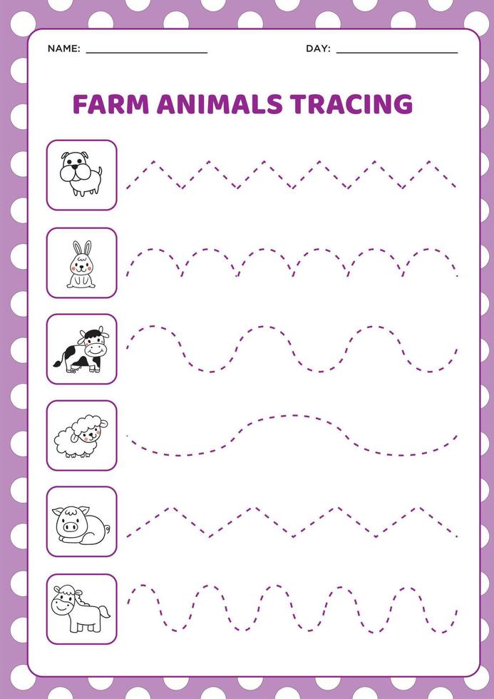 boerderij dieren traceren werkblad vector