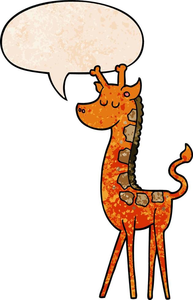 cartoon giraf en tekstballon in retro textuurstijl vector