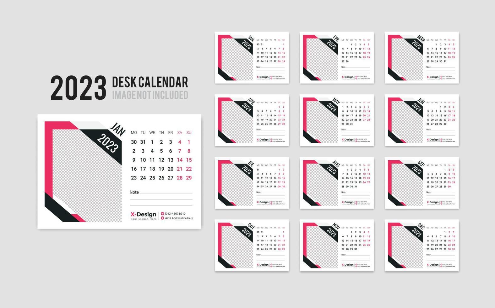 2023 nieuw jaar gemakkelijk bureau kalender sjabloon, dagelijks bureau kalender vector