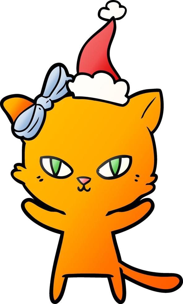 schattige gradiëntcartoon van een kat met een kerstmuts vector