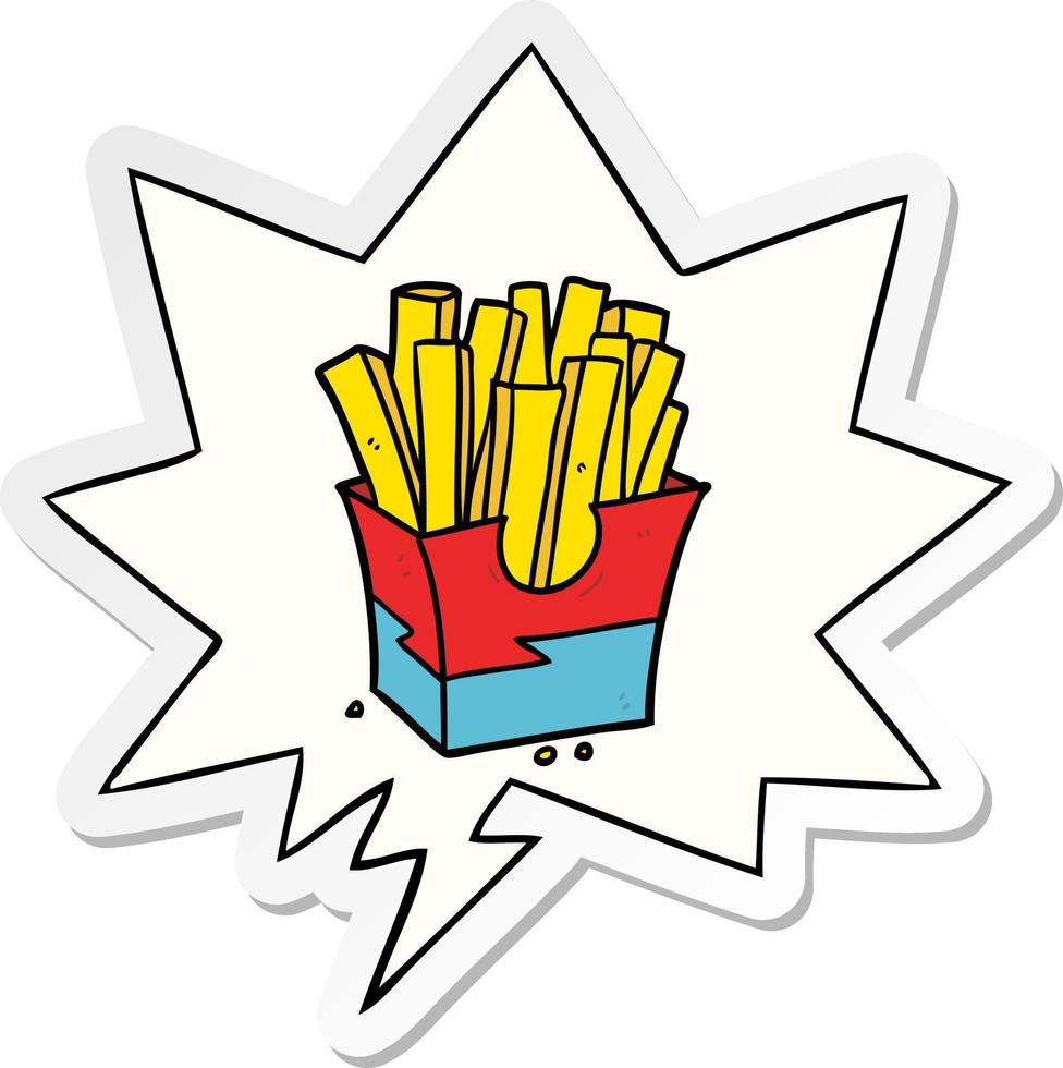 cartoon junkfood friet en tekstballon sticker vector