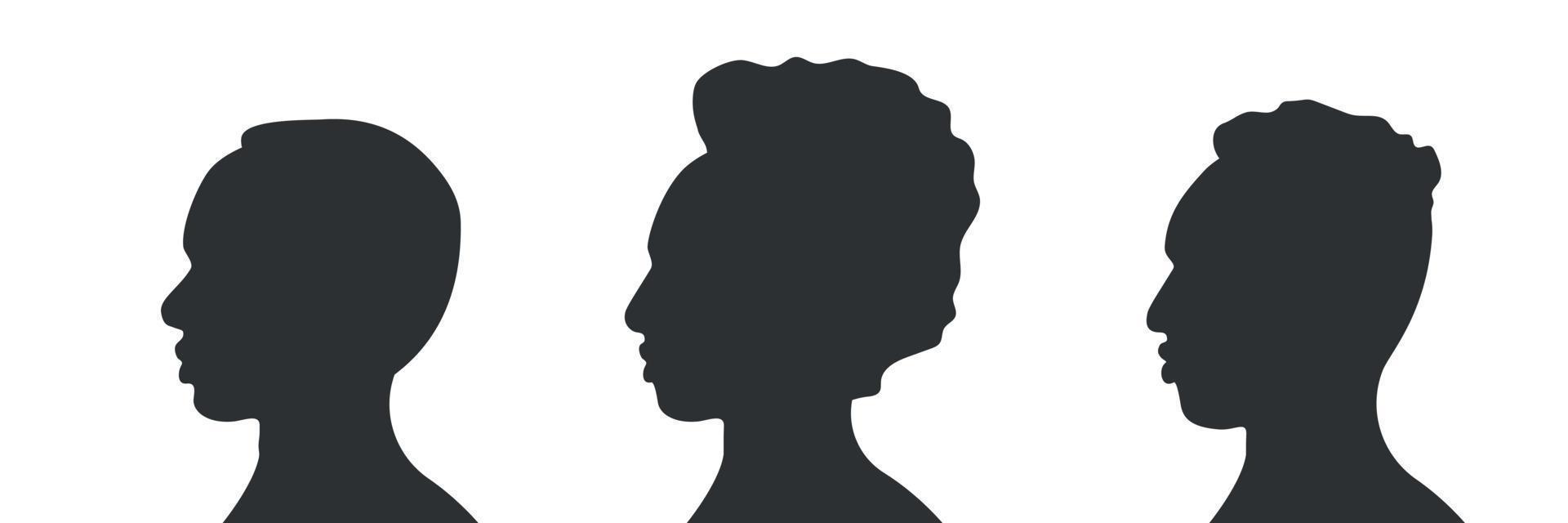 Afrikaanse Amerikaans mannen set. menselijk silhouet contour. mannetje portret gezicht. vector illustratie