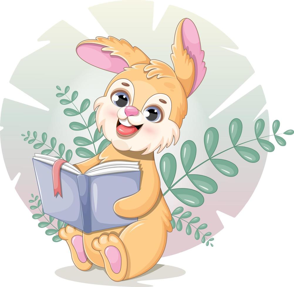tekenfilm schattig konijn lezing een boek vector