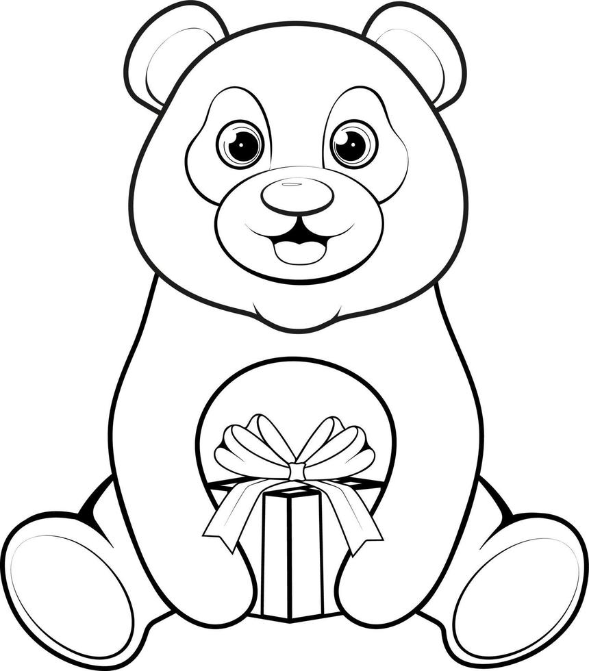 kleur bladzijde. schattig en gelukkig panda met geschenk doos vector