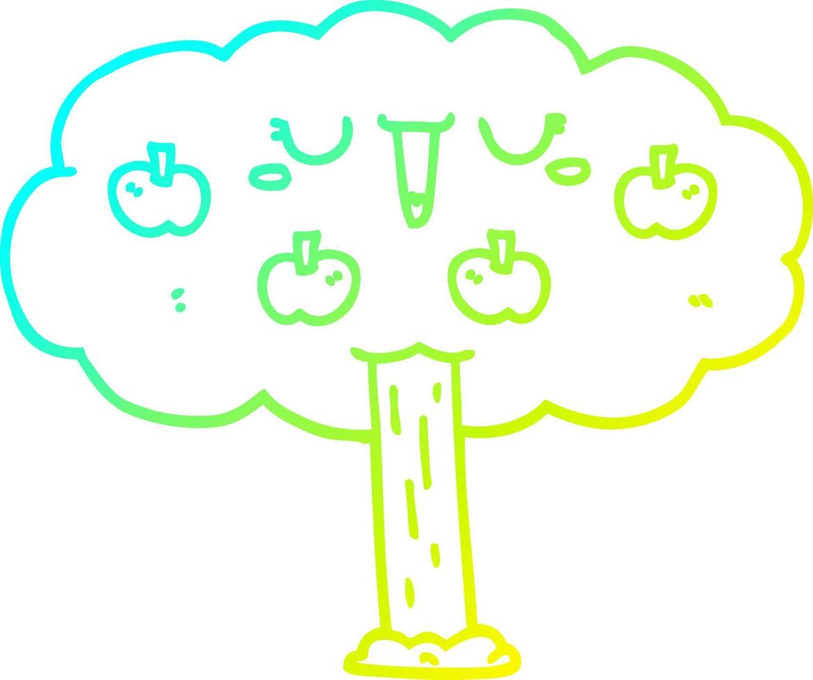 koude gradiënt lijntekening cartoon appelboom vector