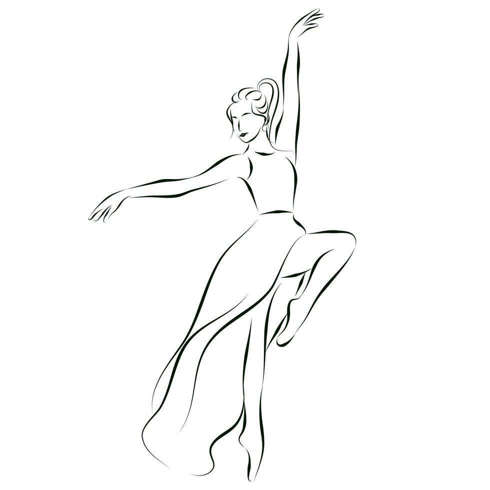 schetsen tekening van een elegant danser in een dans, een ballerina in een lang jurk vector