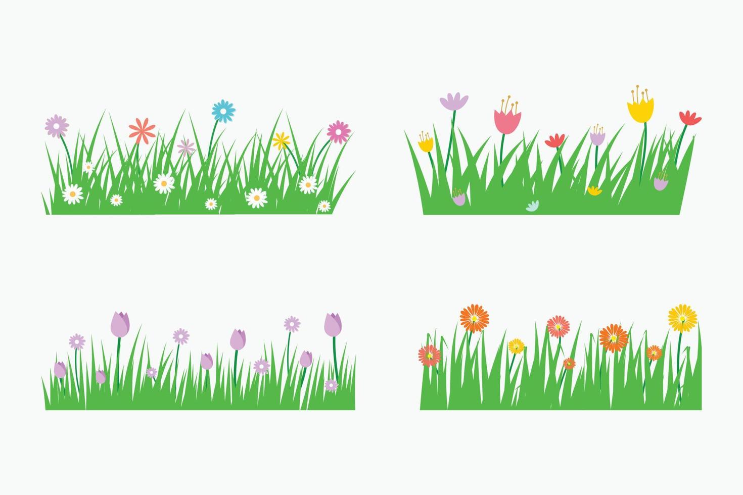 voorjaar gras en bloemen geïsoleerd Aan wit achtergrond. vector