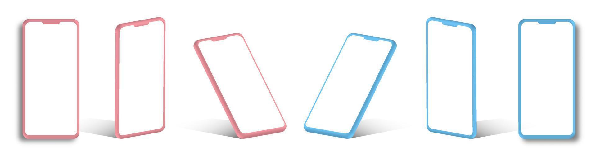smartphone kader met blanco Scherm. telefoons van verschillend hoeken. mockup voor mobiel sollicitatie. realistisch vector in helder kleuren