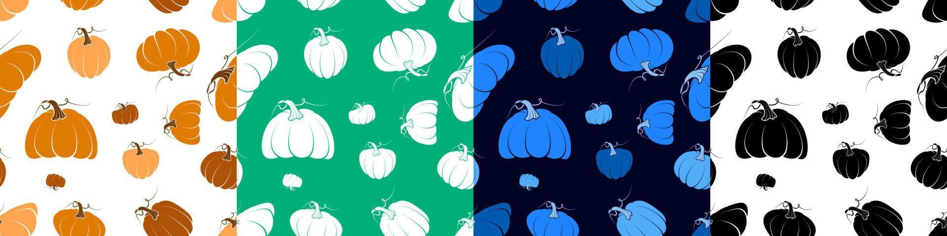 reeks van naadloos patronen met pompoen fruit. herfst oogst. herfst halloween pompoenen. eetbaar planten. kleur vector in minimaal stijl voor textiel