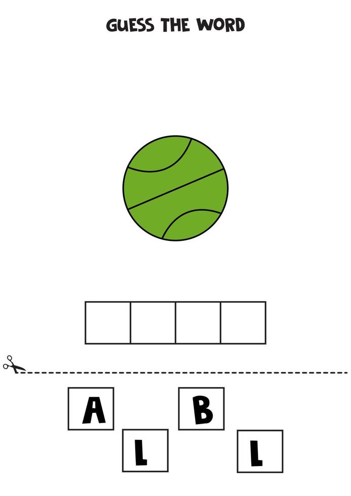 spelling spel voor kinderen. tekenfilm tennis bal. vector