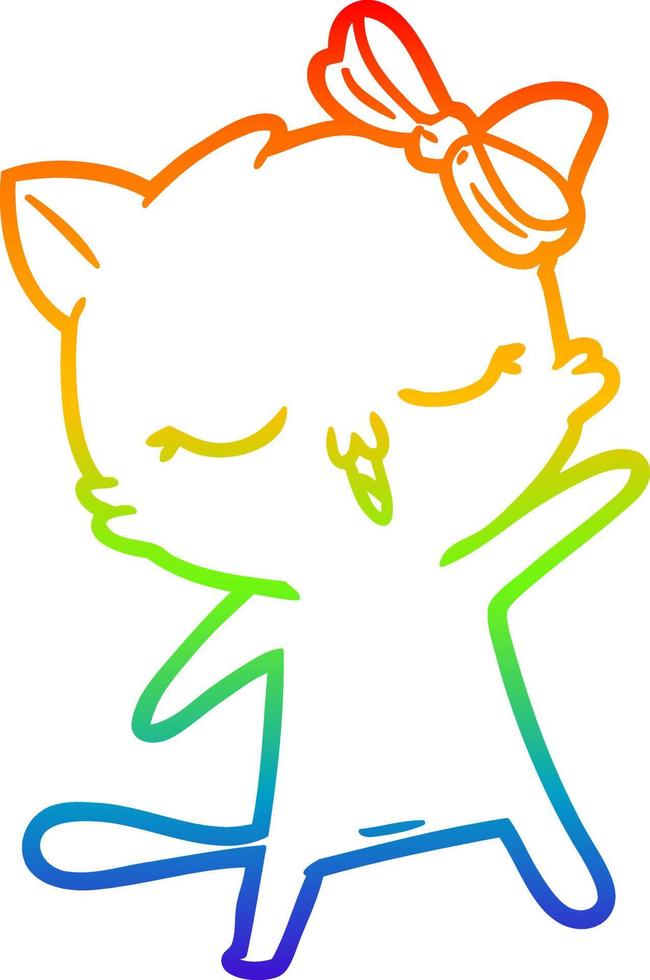 regenbooggradiënt lijntekening cartoon kat met strik op hoofd vector