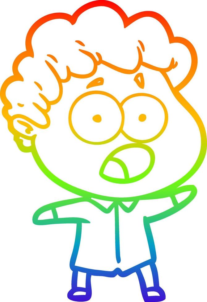 regenbooggradiënt lijntekening cartoon man hijgend van verbazing vector