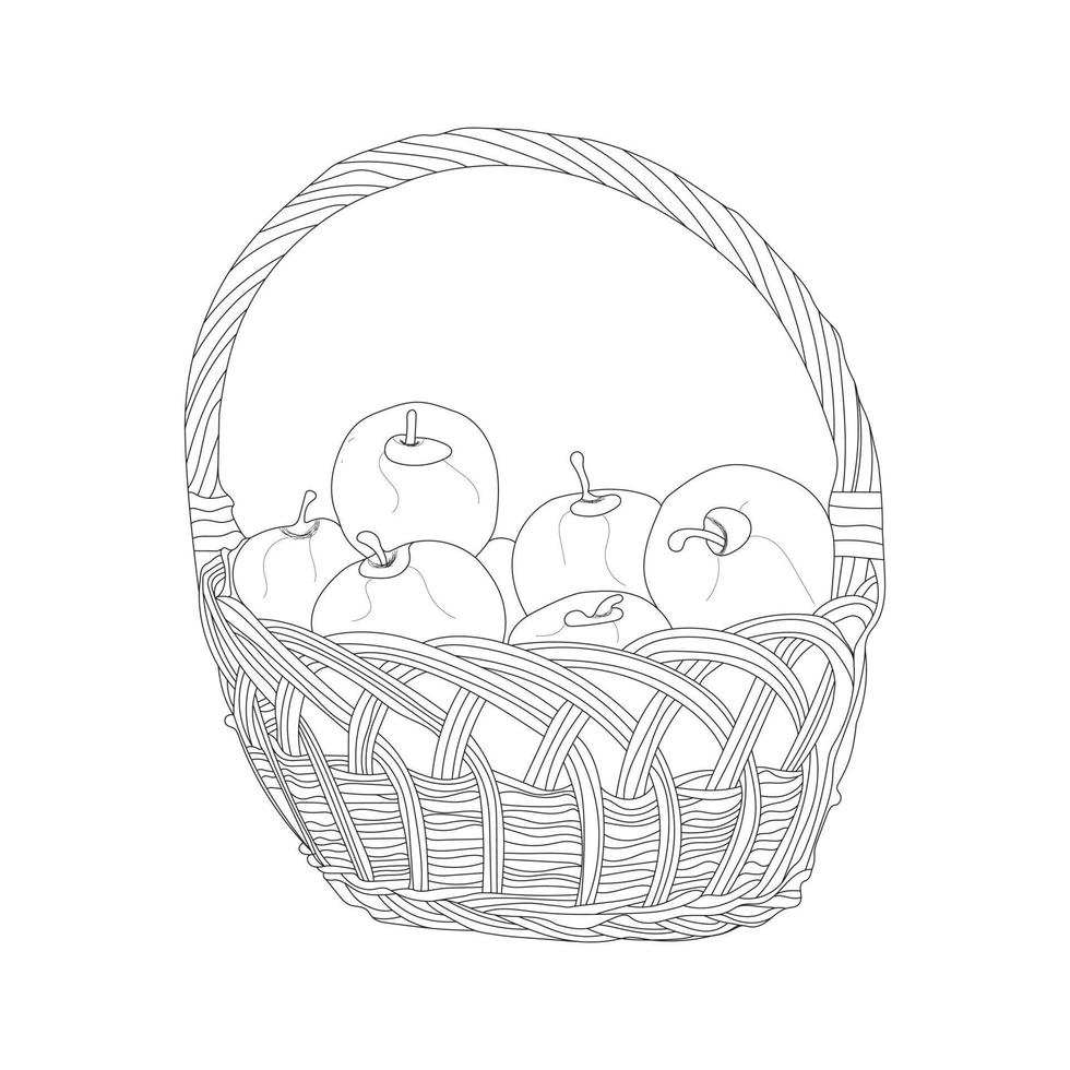 illustratie van de mand vol van fruit in lijn kunst modus, appel mand kunst vector