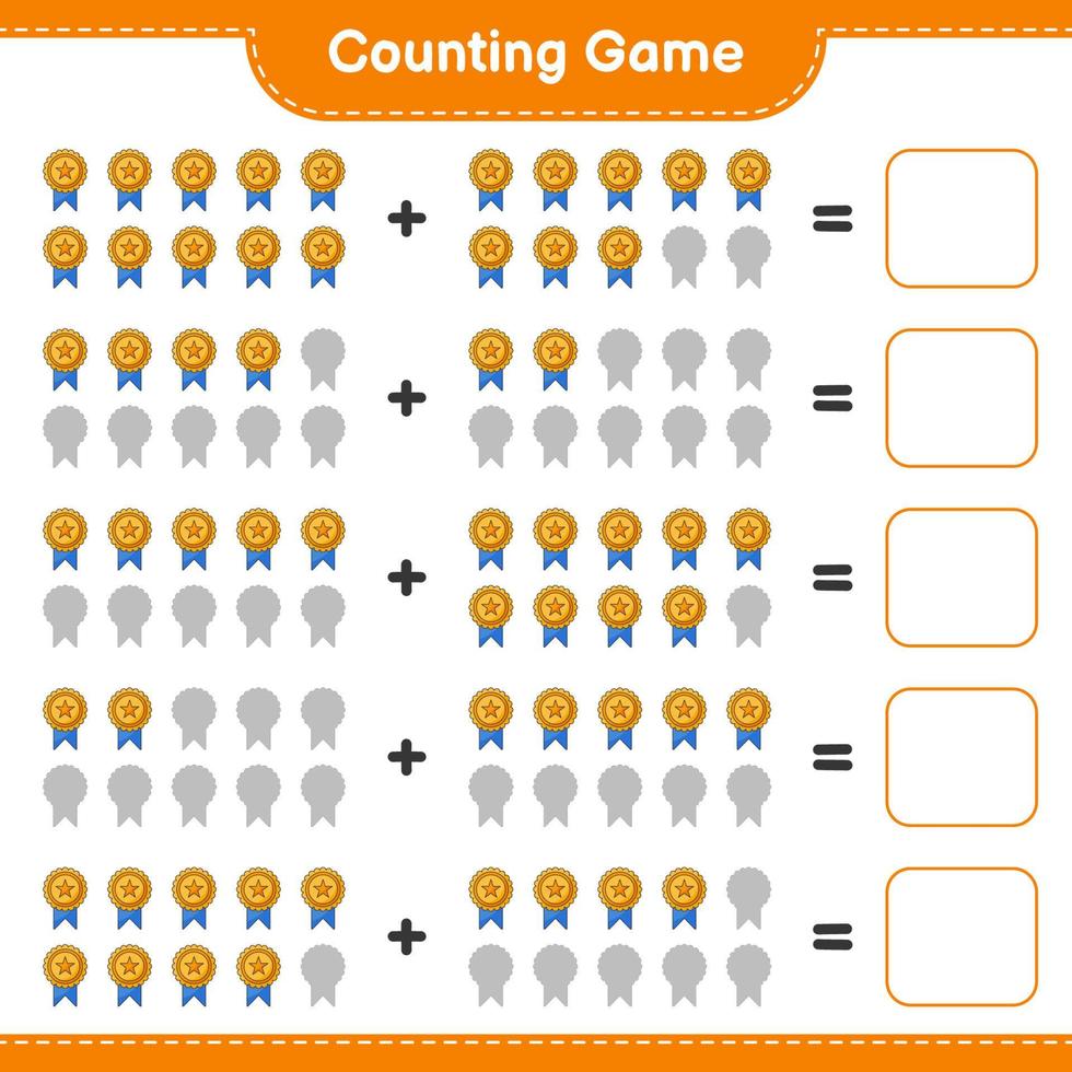 tel en match, tel het aantal trofeeën en match met de juiste nummers. educatief kinderspel, afdrukbaar werkblad, vectorillustratie vector