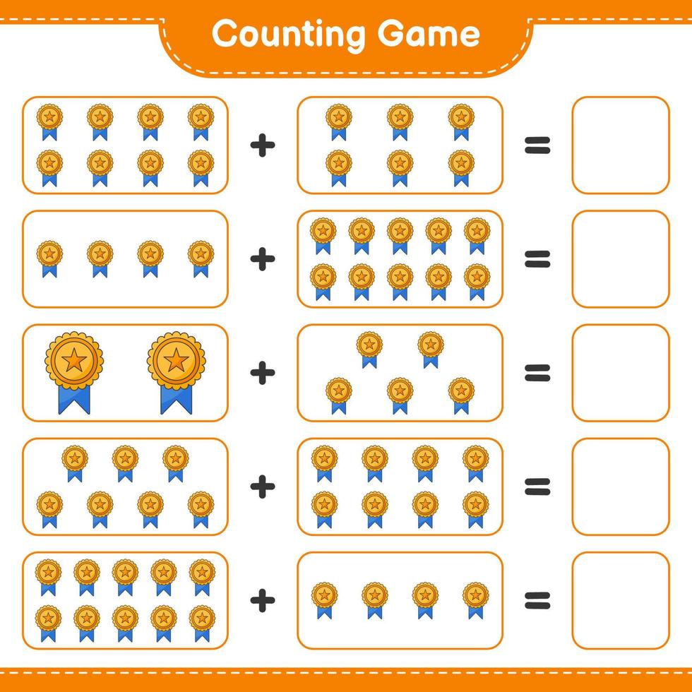 tel en match, tel het aantal trofeeën en match met de juiste nummers. educatief kinderspel, afdrukbaar werkblad, vectorillustratie vector