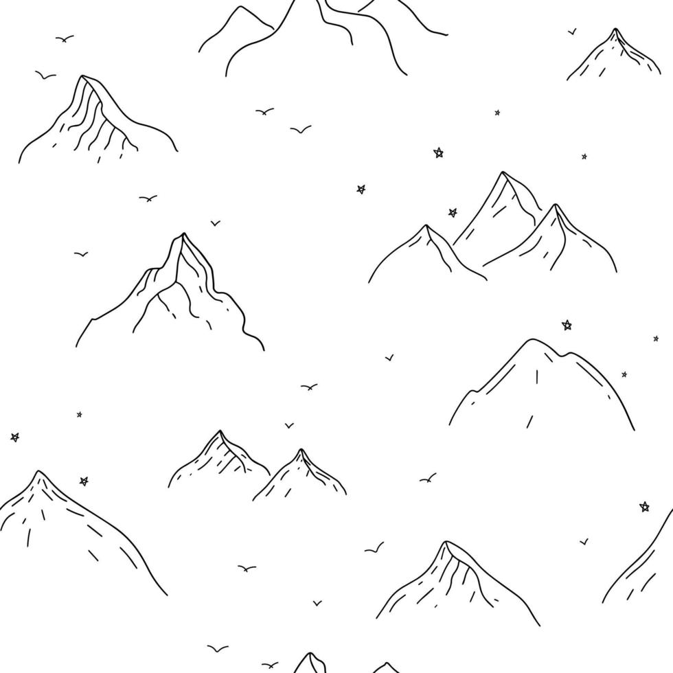 naadloos vector patroon met bergen Aan wit achtergrond. hand- getrokken schetsen stijl.