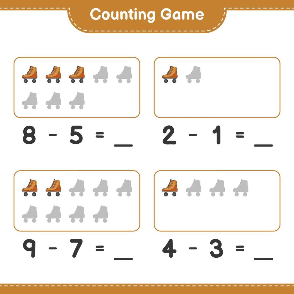 tel en match, tel het aantal rolschaatsen en match met de juiste nummers. educatief kinderspel, afdrukbaar werkblad, vectorillustratie vector