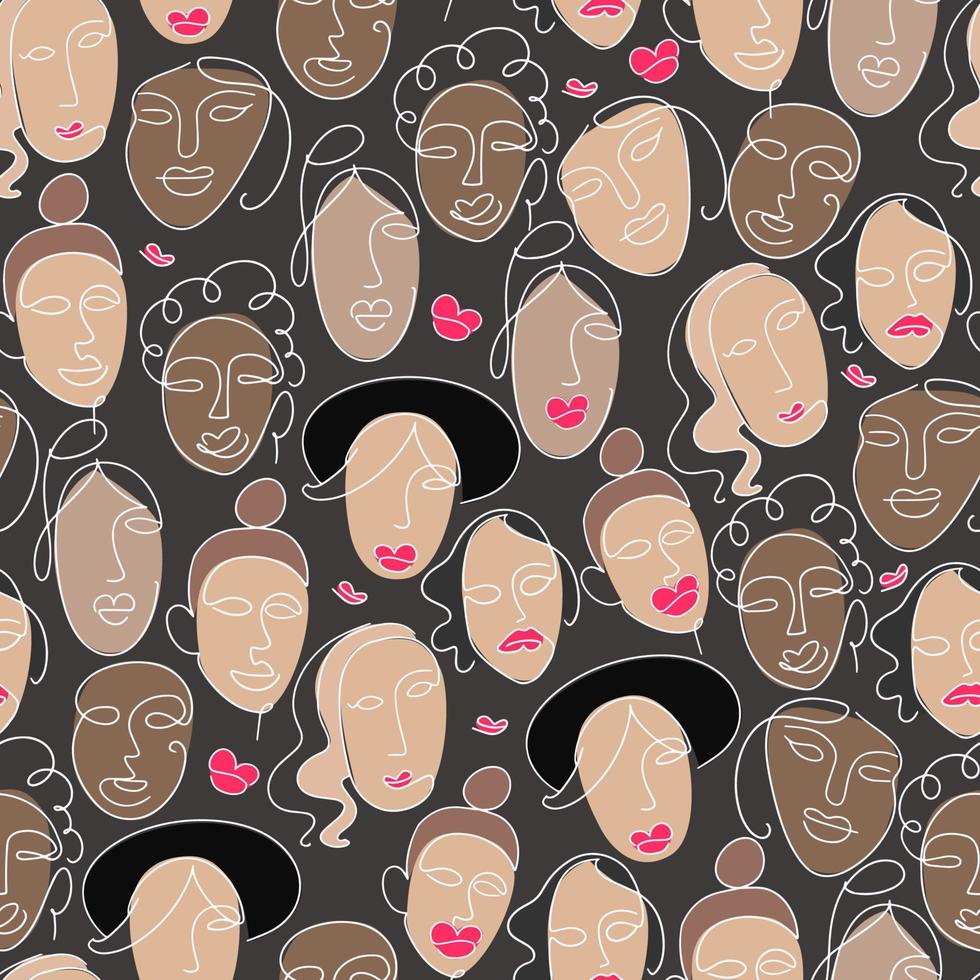 naadloos patroon met abstract vrouw gezichten getrokken in lijn kunst stijl. vector illustratie.
