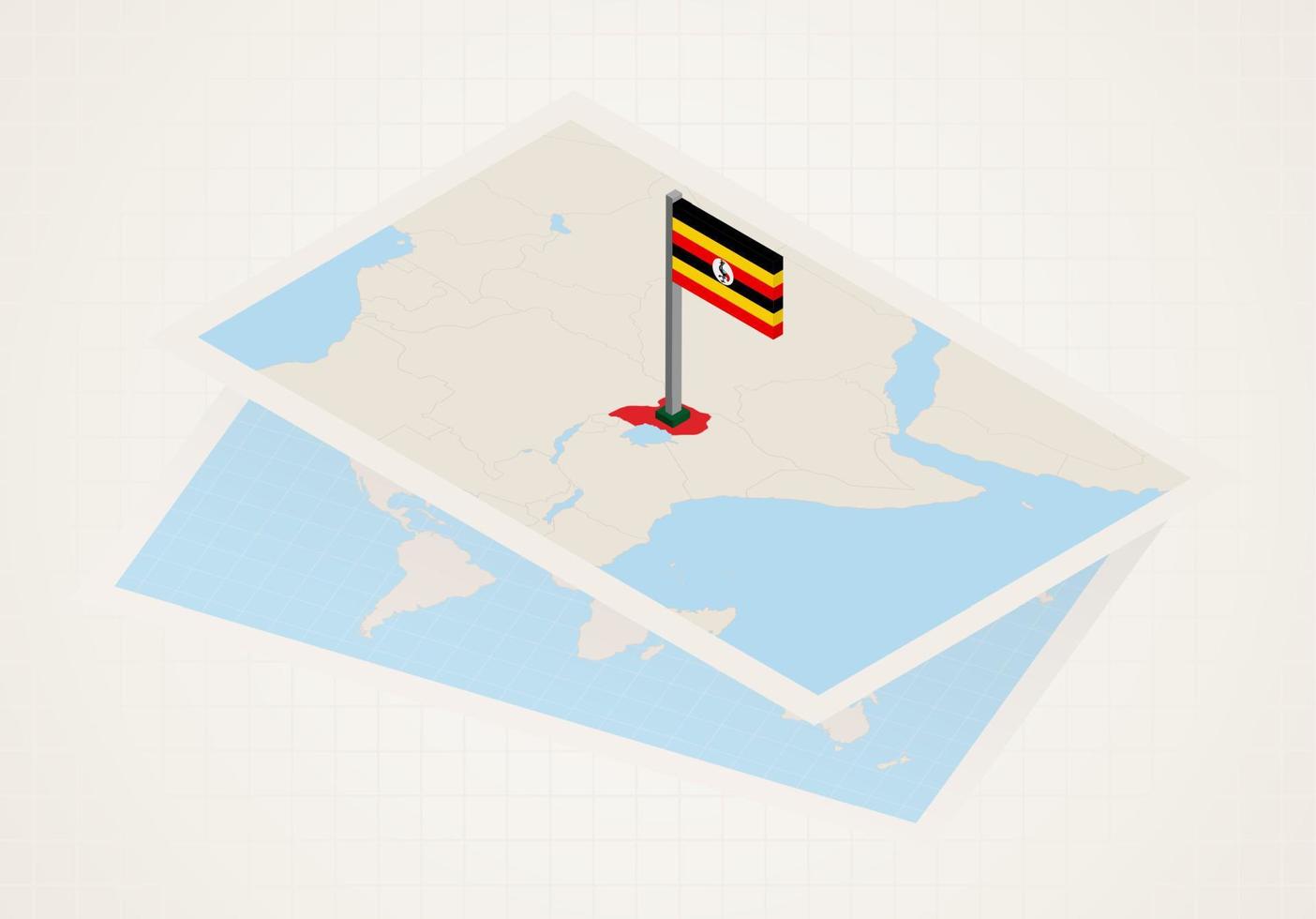 Oeganda geselecteerd Aan kaart met 3d vlag van Oeganda. vector