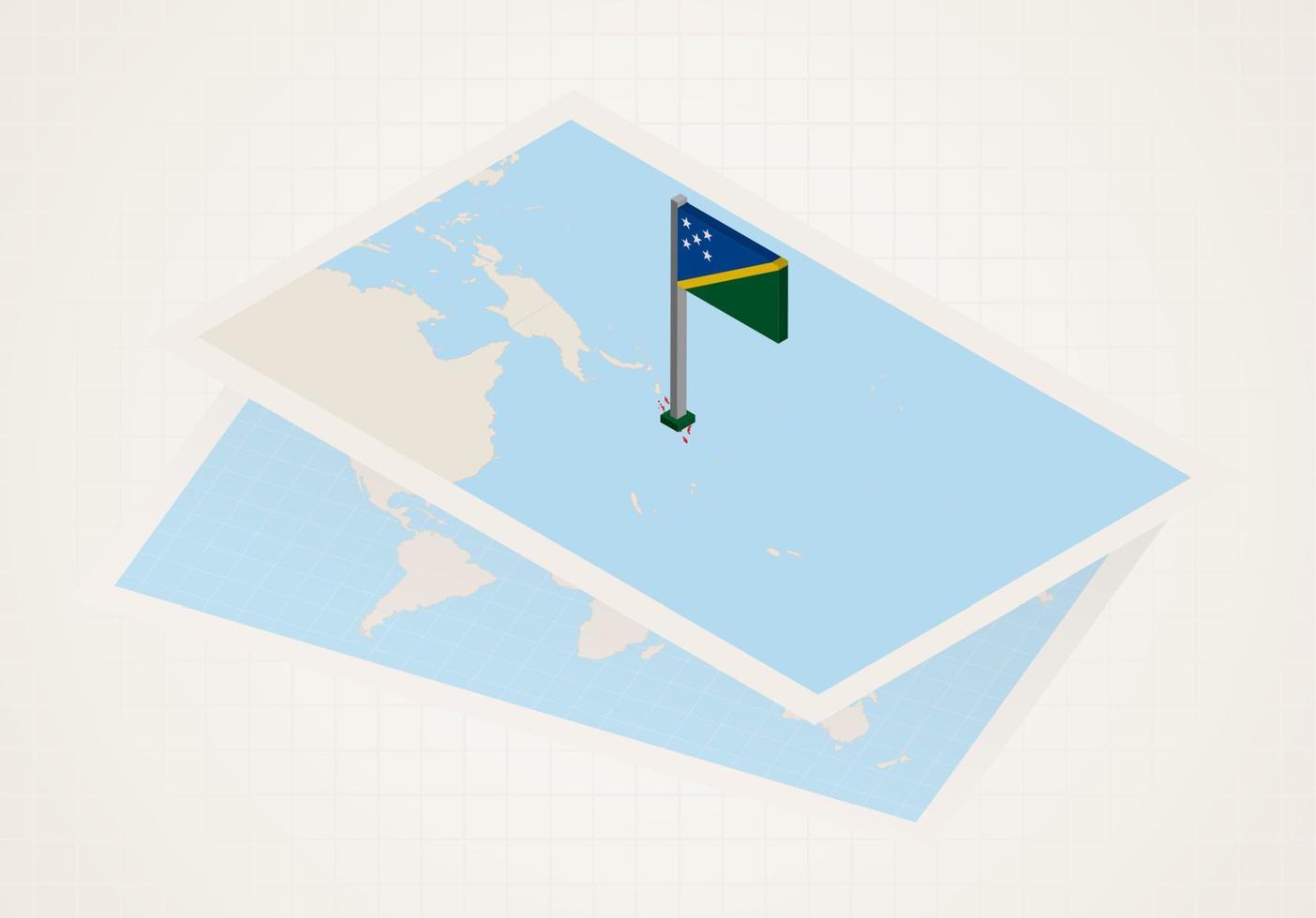 Solomon eilanden geselecteerd Aan kaart met isometrische vlag van Solomon eilanden. vector