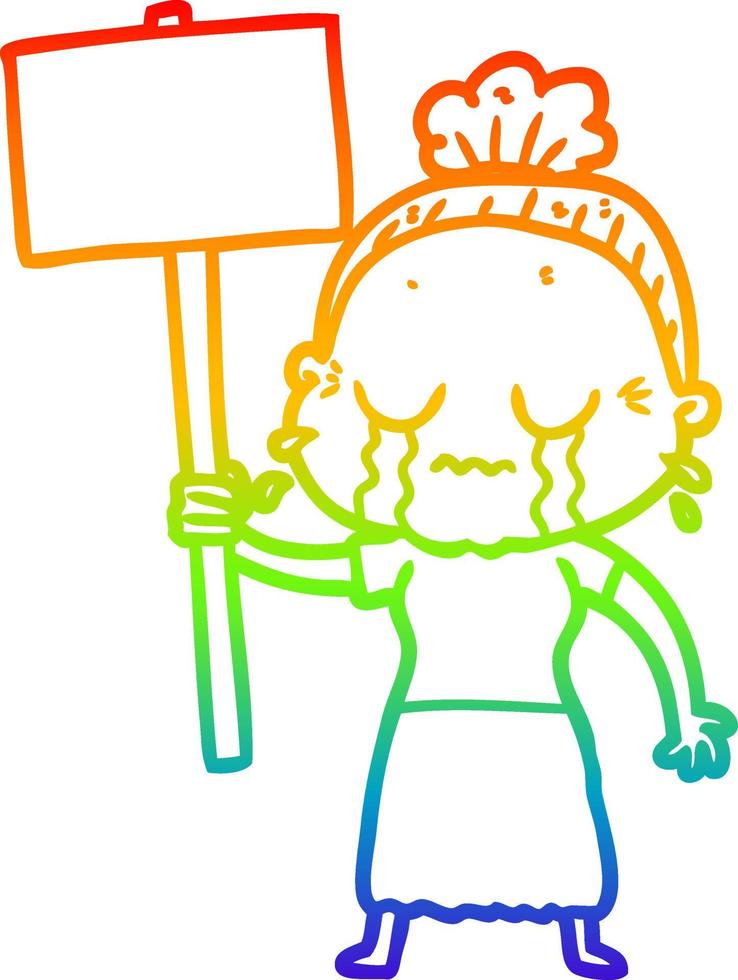 regenboog helling lijn tekening tekenfilm oud vrouw huilen terwijl protesteren vector