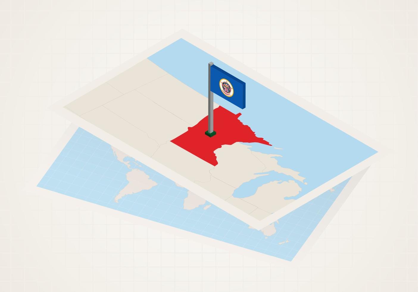 Minnesota staat geselecteerd Aan kaart met isometrische vlag van Minnesota. vector