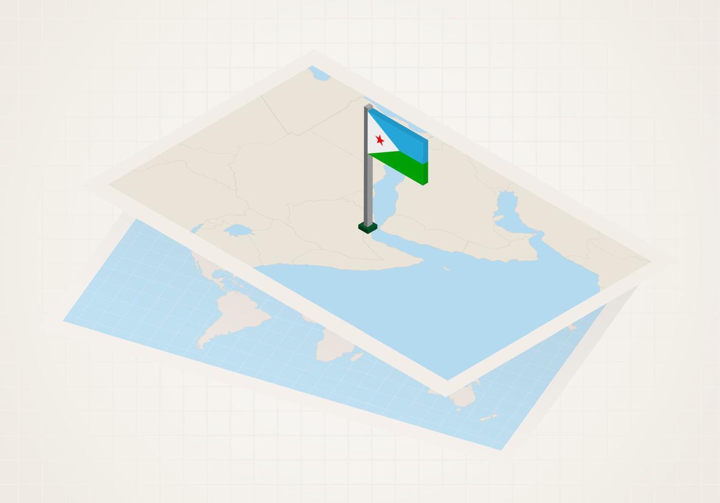 Djibouti geselecteerd Aan kaart met 3d vlag van Djibouti. vector