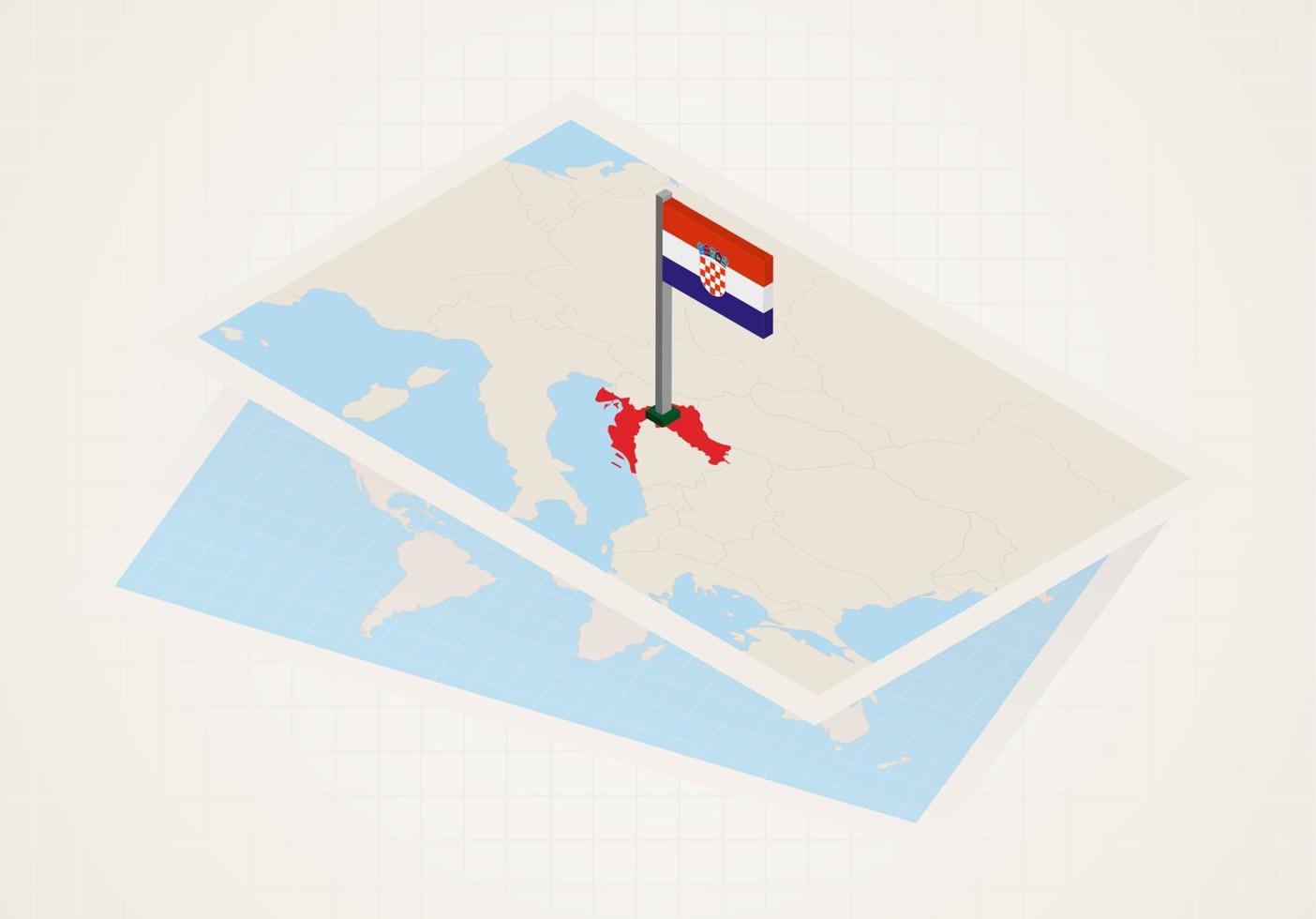 Kroatië geselecteerd Aan kaart met isometrische vlag van Kroatië. vector