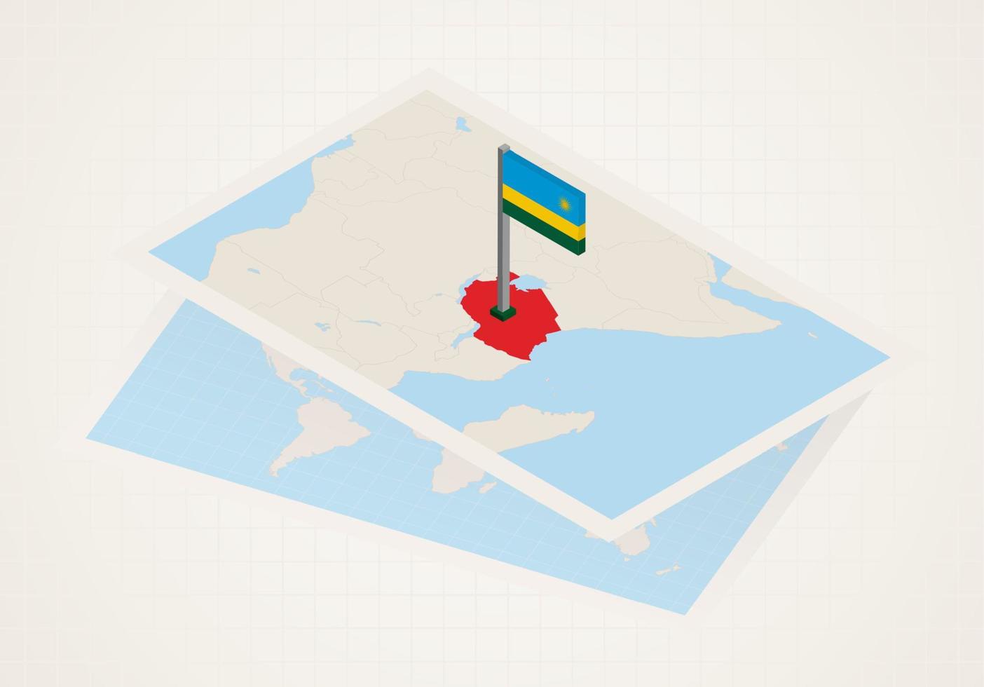 rwanda geselecteerd Aan kaart met 3d vlag van rwanda. vector