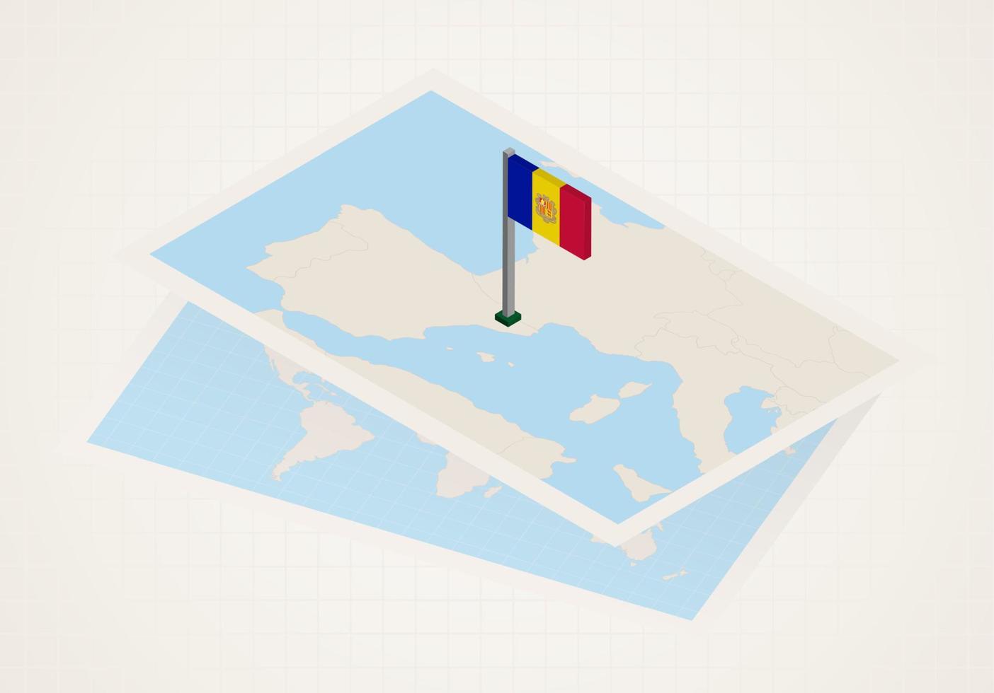 Andorra geselecteerd Aan kaart met isometrische vlag van Andorra. vector