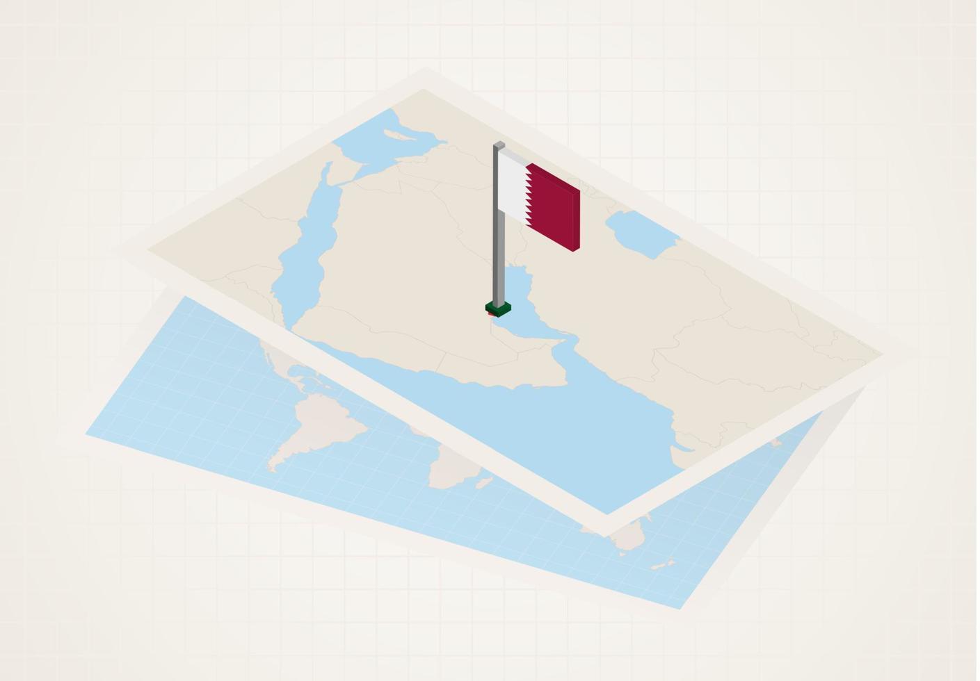 qatar geselecteerd Aan kaart met isometrische vlag van qatar. vector