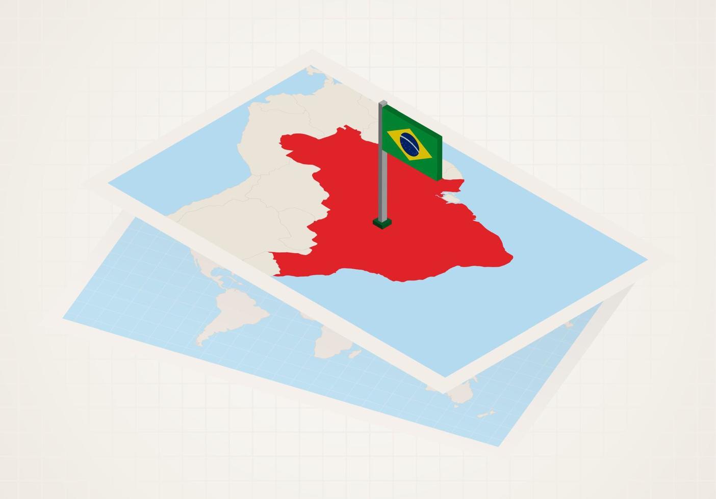 Brazilië geselecteerd Aan kaart met isometrische vlag van Brazilië. vector